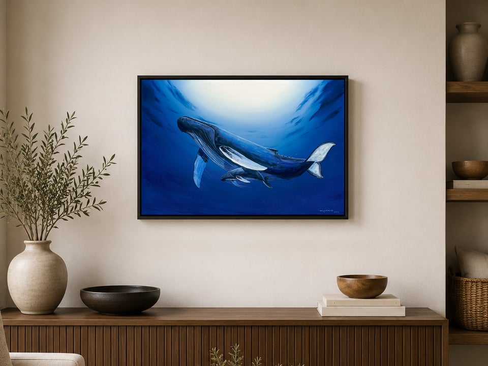 Humpback and newborn calf painting by Wyland