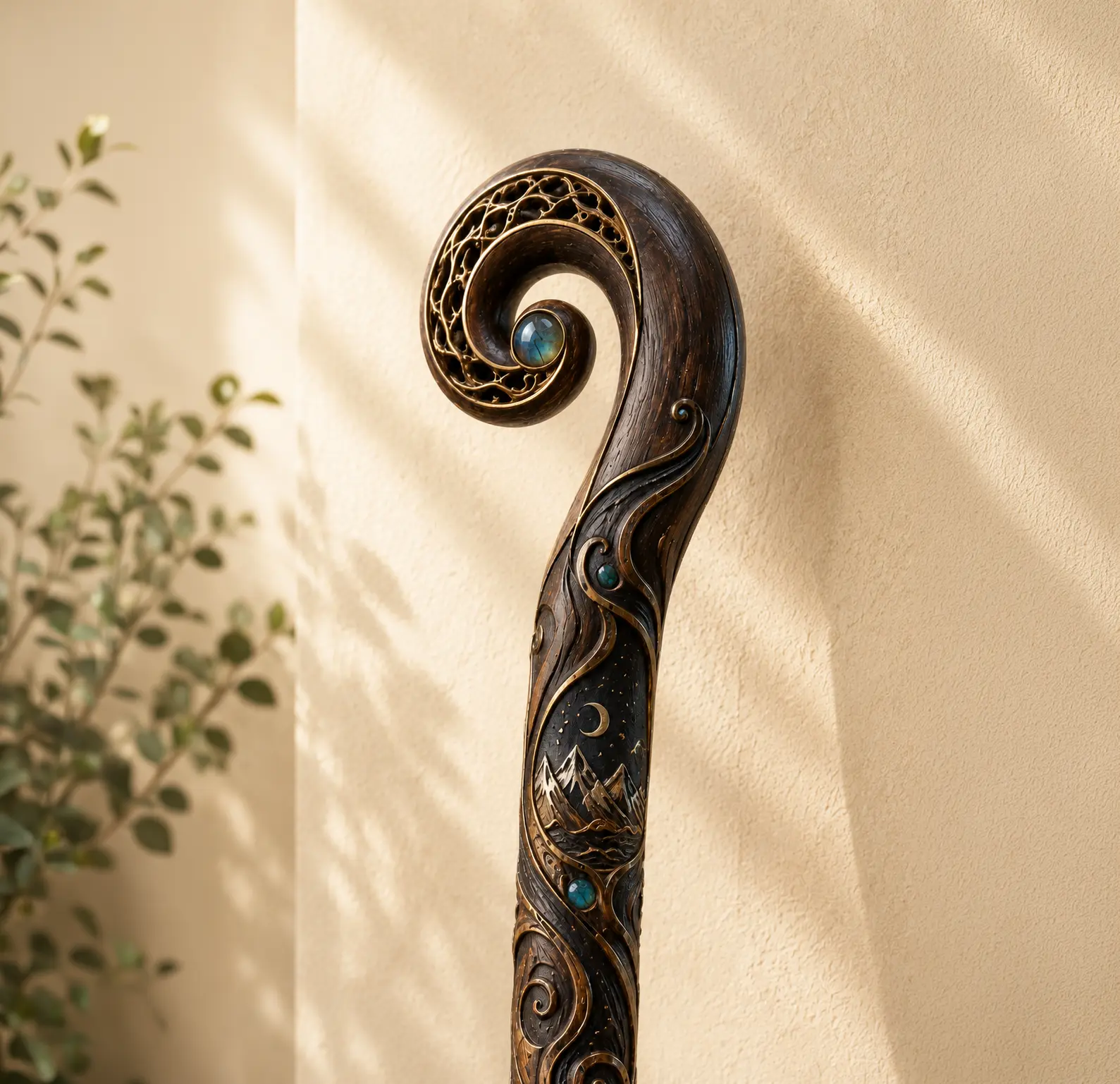 Horizon Walking Stick with carved spiral handle