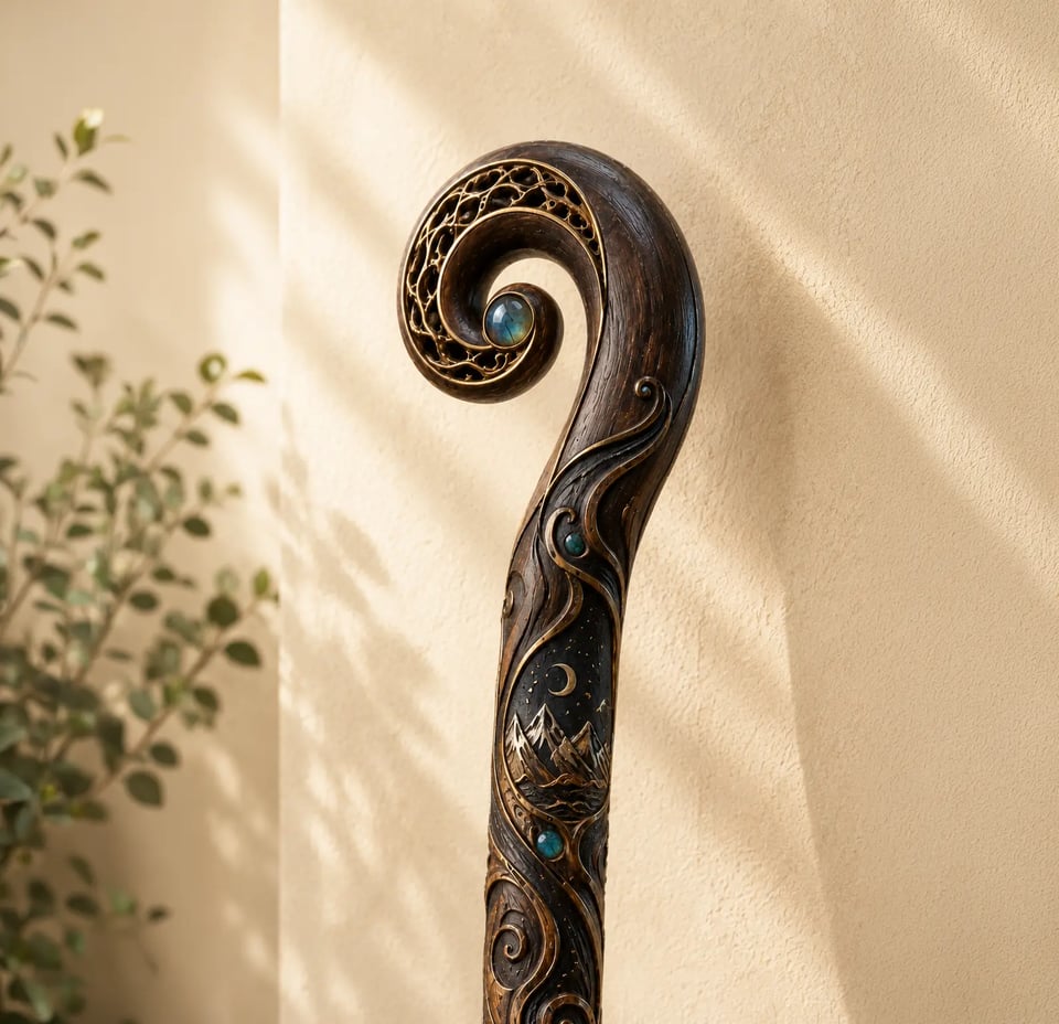 Horizon Walking Stick with carved spiral handle