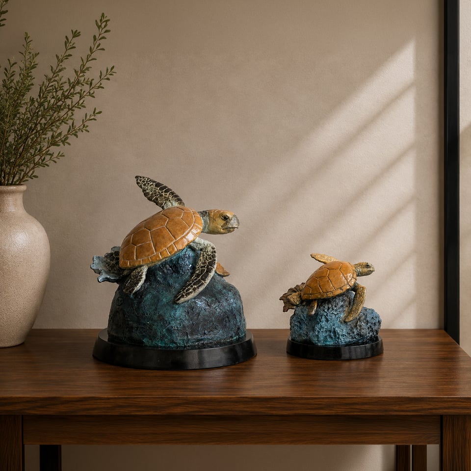 Full-size and keepsake Freedom sea turtle sculptures by Wyland