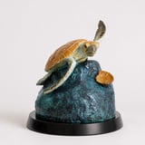 Freedom bronze sea turtle sculpture, front view with shell detail
