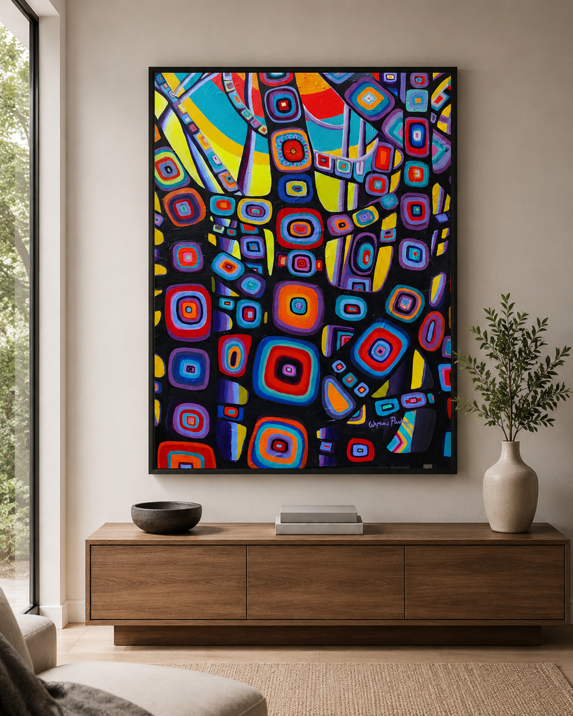 Norval's Trees — a bold, patterned acrylic painting of trees